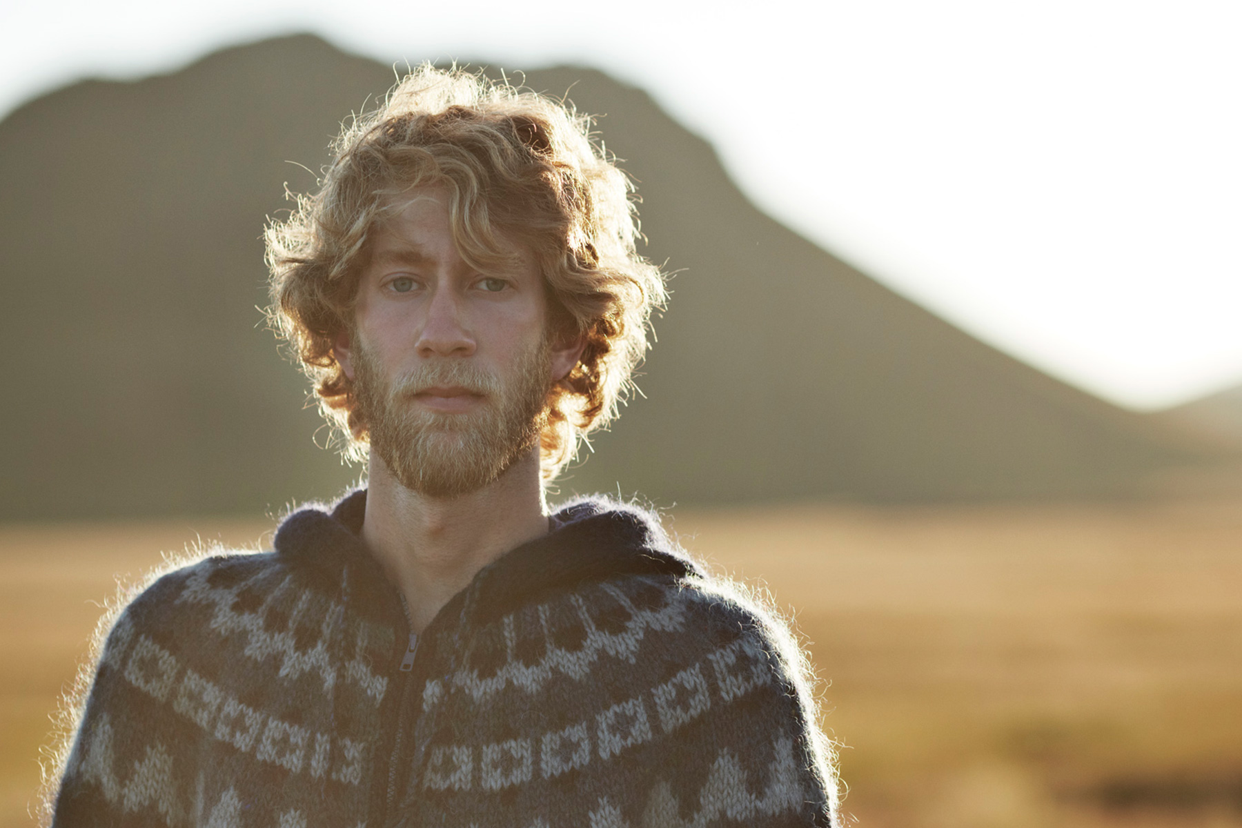 Portrait of man in the nature of Iceland